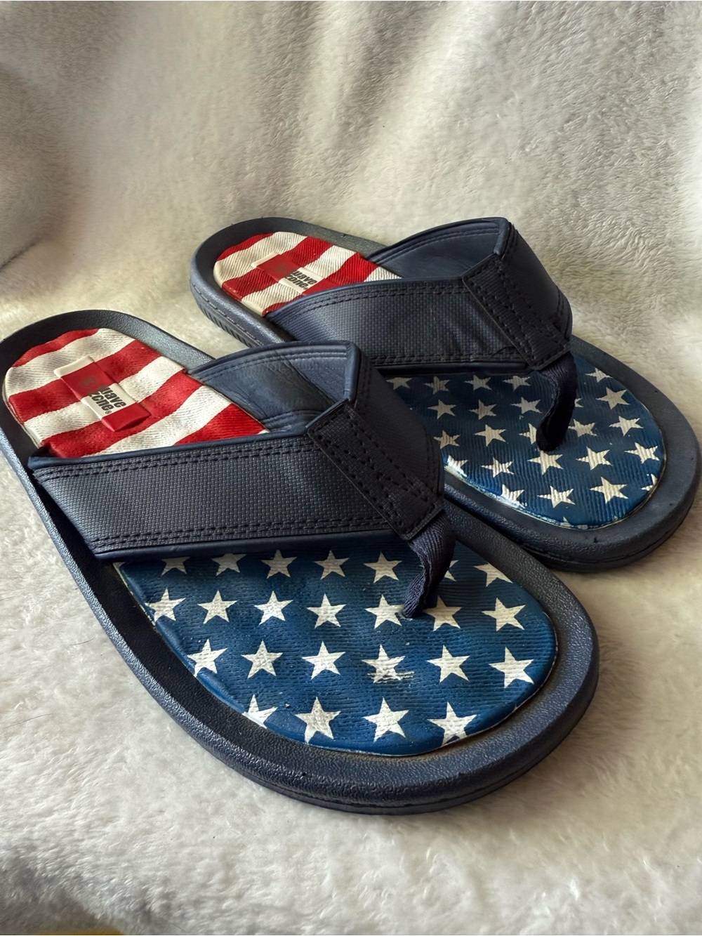 Men's Navy Blue‎ Patriotic Flip-Flop Sandals Stars & Stripes Size 9 Wave Zone